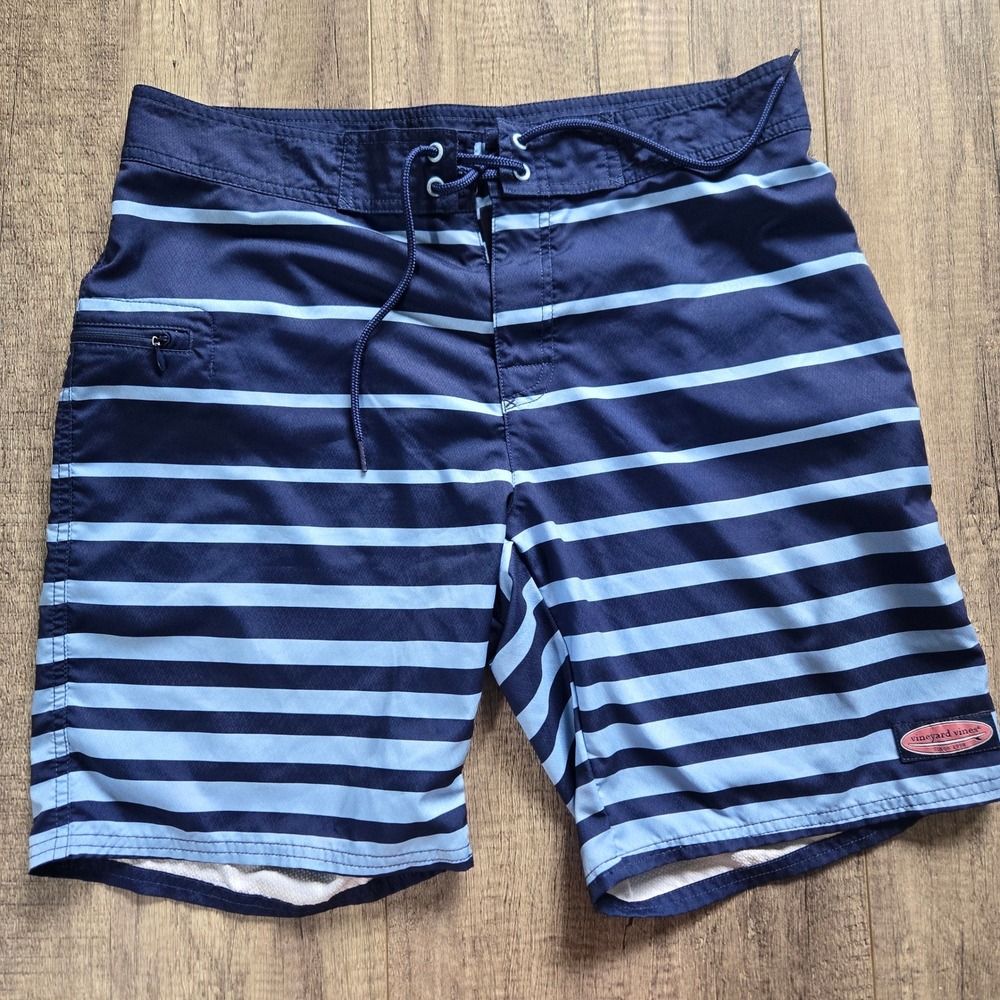 Vineyard Vines Mens Navy Blue Striped Board‎ Shorts Swim Trunks Size 32 M0301